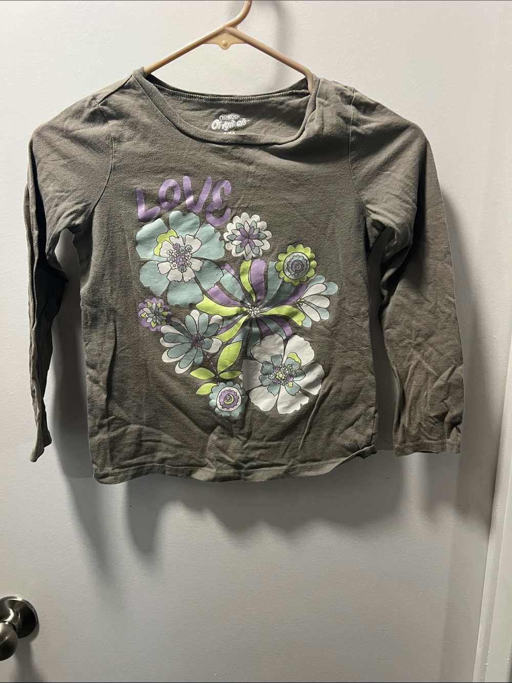 OshKosh B'gosh Olive Green Long-Sleeve Tee with Floral 'Love' Graphic